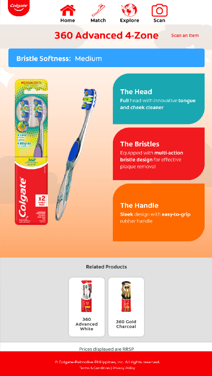 Item Page of the Colgate toothbrush showcase kiosk