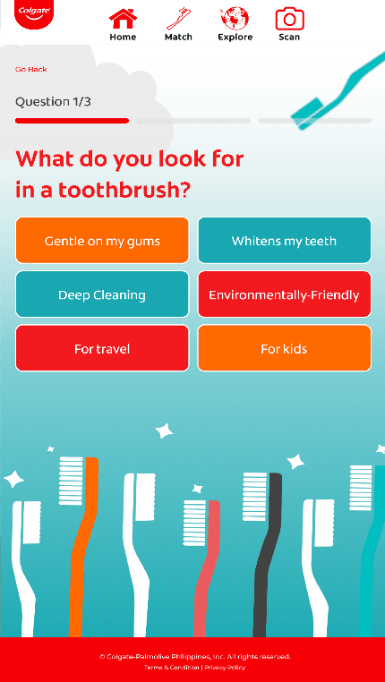 Quiz Page of the Colgate toothbrush showcase kiosk
