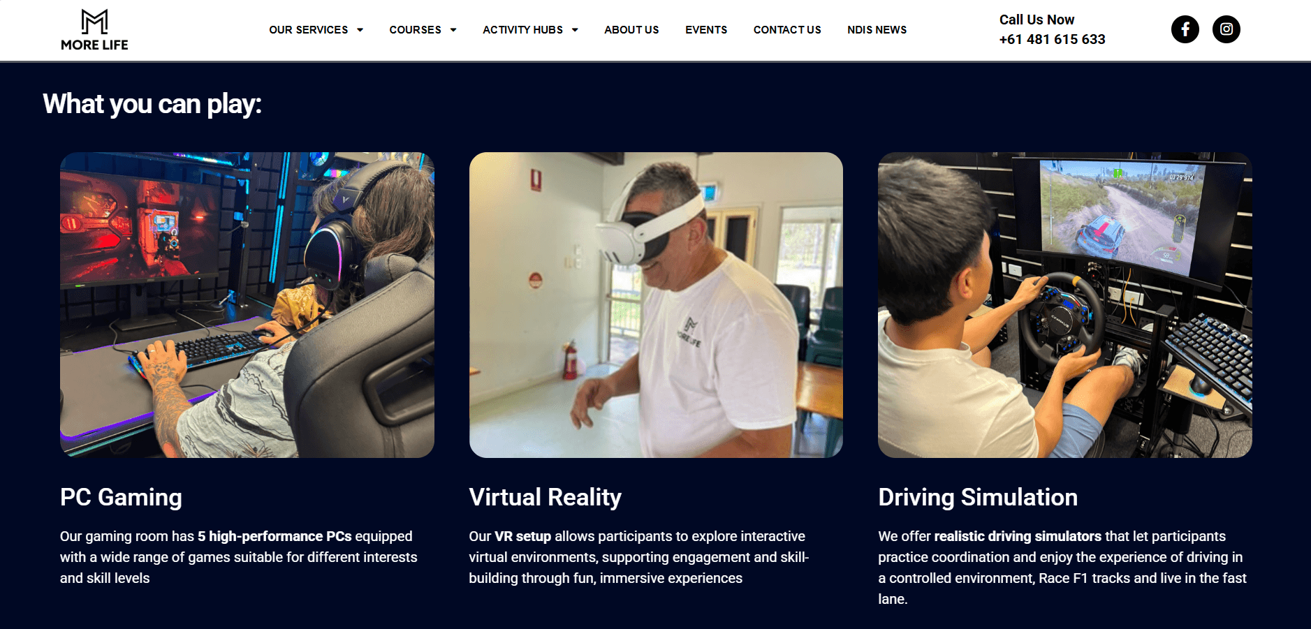 Game Room Page of the More Life Support Services website
