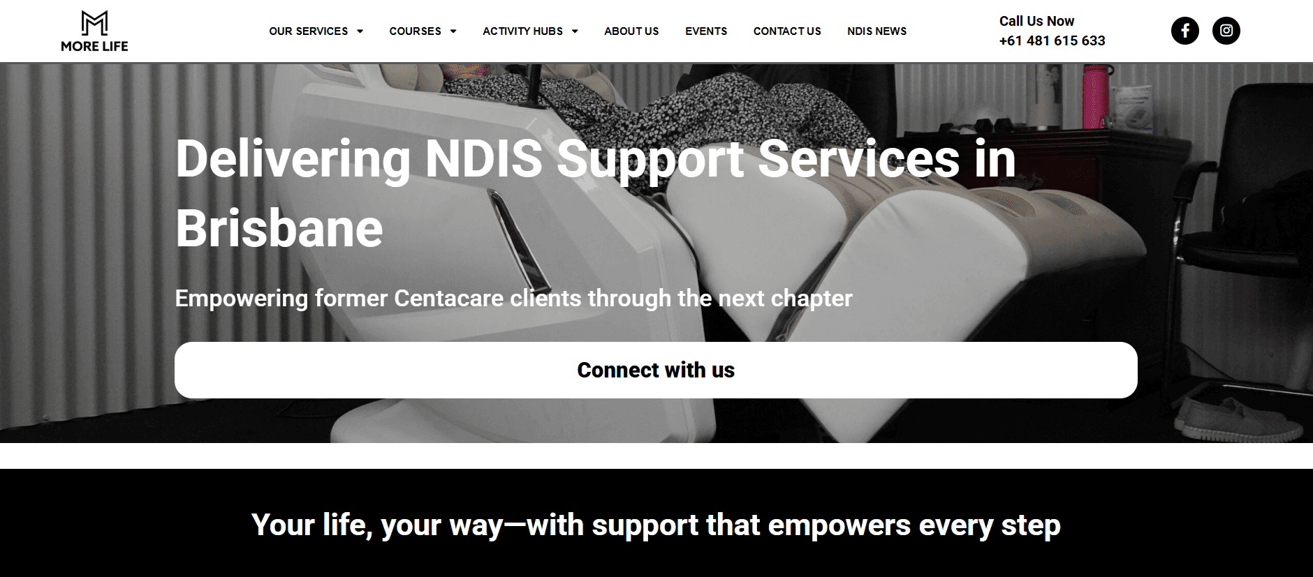 NDIS Support Page of the More Life Support Services website