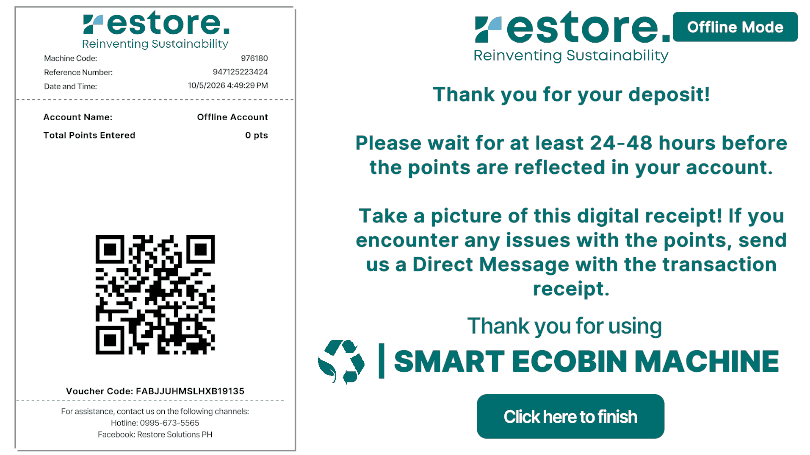 Receipt Page of the Smart Ecobin Machine kiosk